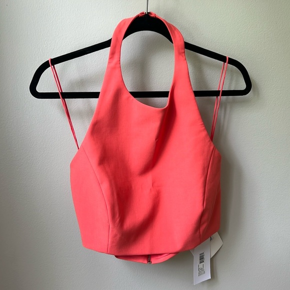 NWT Elizabeth & James Stretch Halter Crop Top Open Back Coral Shirt Top Womens L - Picture 5 of 14